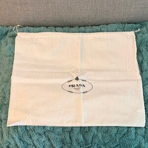 PRADA NWOT Cream Cotton Flannel Drawstring Dust Bag with Logo 15” x 18”